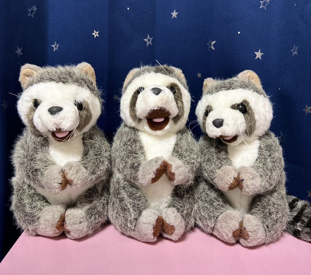レトロ アライグマ ぬいぐるみ 3体セット あらいぐま拍卖