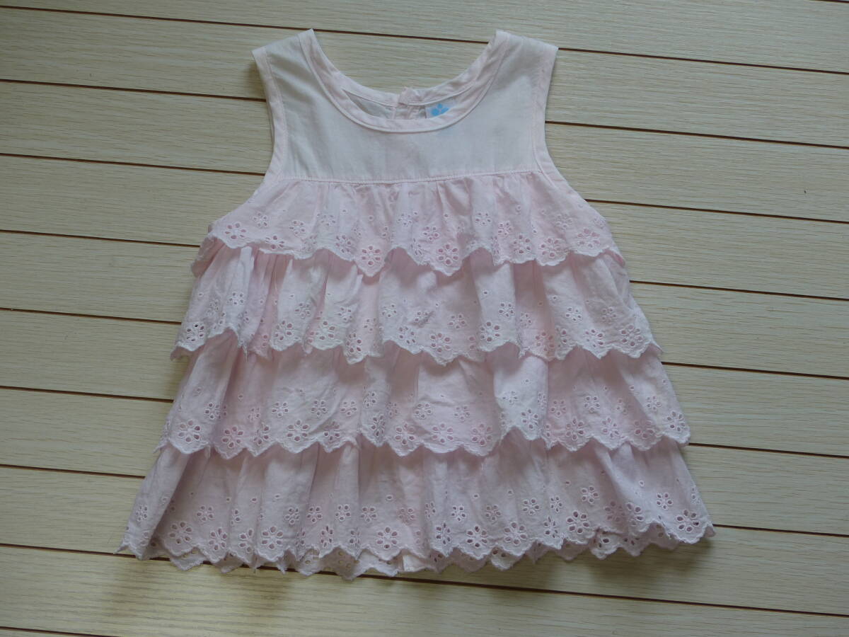 C.A.T ワンピース ノースリーブ フレアー 白 × ピンク フレアー レース USED!! 送料185円!!拍卖