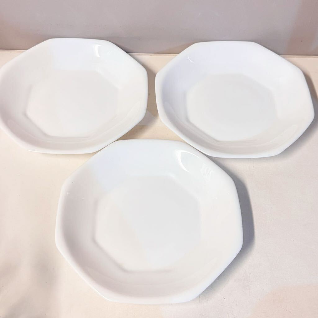 arcopal FRANCE コキール皿 八角皿 ホワイトプレート 白い食器 3枚セット ヤマザキ春のパン祭り拍卖