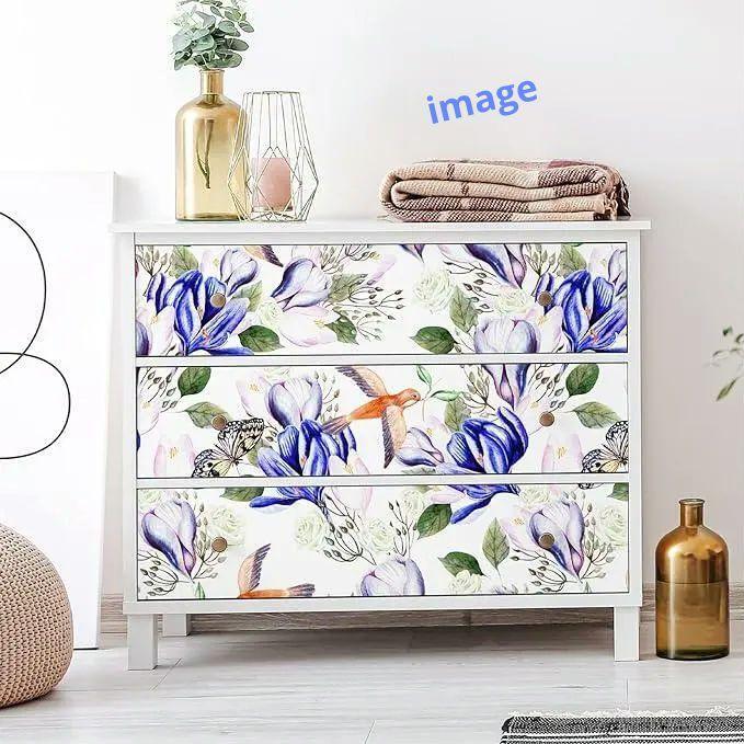 壁紙シール 南国花鳥蝶柄 リメイクシート インテリアクロス 44.5x300cm拍卖