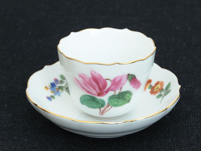 マイセン 花柄(シクラメン)カップ & ソーサー/Meissen/洋食器/手描き花/フラワー/西洋骨董/ドイツのアンティーク雑貨/AL-0489拍卖