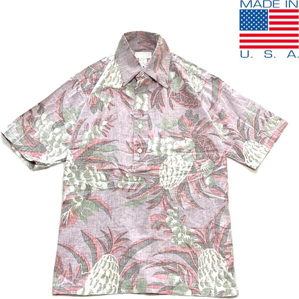 1点物◆USA製ビンテージ裏地アロハシャツ柄シャツ古着メンズMLレディースOKアメカジ90sストリート/スポーツ/ハワイアン紫カスレ中古372926拍卖