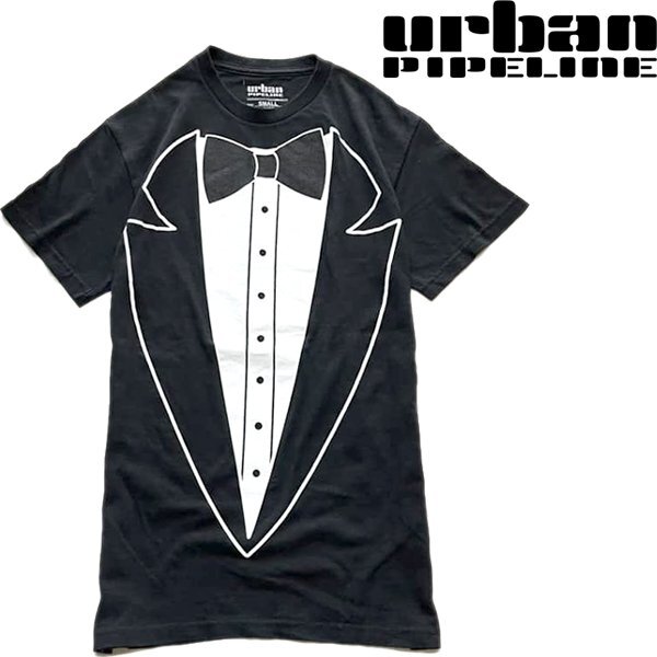 1点物◆ネクタイタキシード黒だまし絵プリントTシャツ古着メンズSMレディースOKアメカジブランド90sストリート/スポーツブランド中古373017拍卖