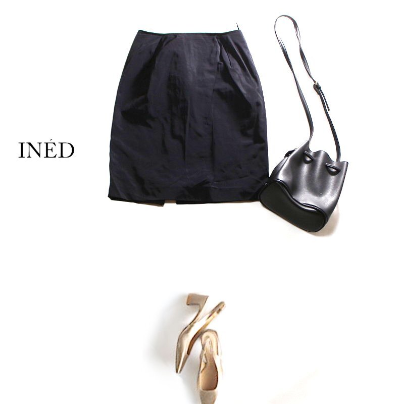 イネド INED 株) フランドル 春 夏 ほんのり艶 ナイロン タイトスカート ブラック 黒 11号 ブラック 黒拍卖