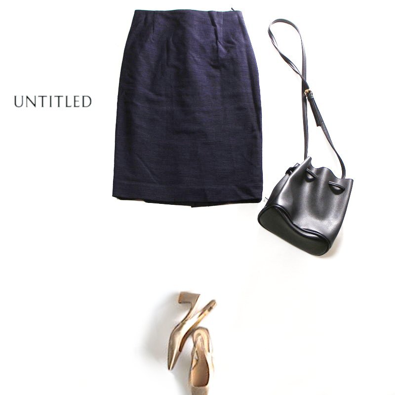 美品 アンタイトル UNTITLED 株) ワールド 春 夏 シンプル コットン ジャージ― タイトスカート 1 ネイビー 紺 日本製 7号 ビジネス 綺麗め拍卖