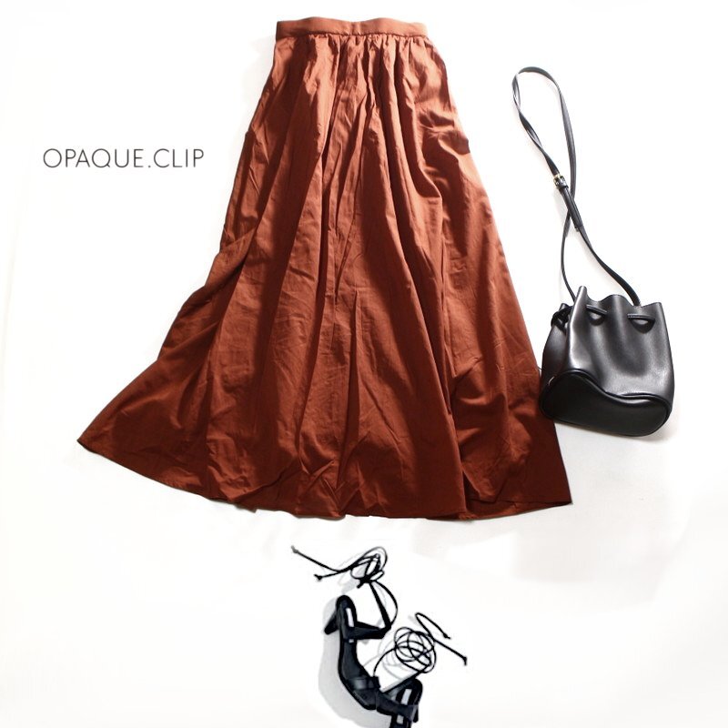 美品 オペ―ク ドットクリップ OPAQUE.CLIP 株) ワールド 春 夏 オーガンジー ロング丈 フレアスカート マキシスカート 9号 38 ブラウン拍卖