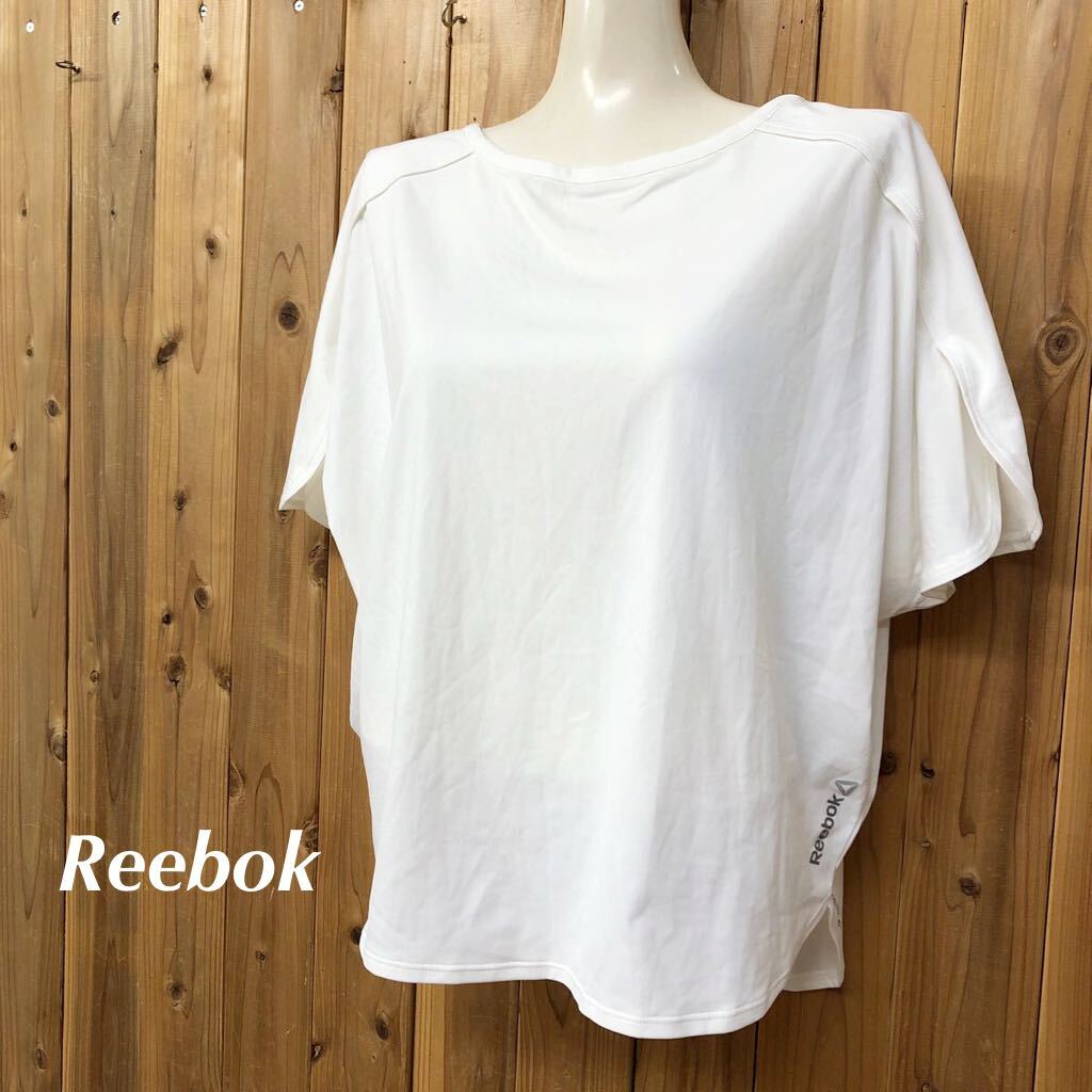 Reebok*リーボック レディースM 半袖Tシャツ ドルマンスリーブ ロゴプリント 白T カジュアル トレーニング ヨガ ジム スポーツウェア拍卖
