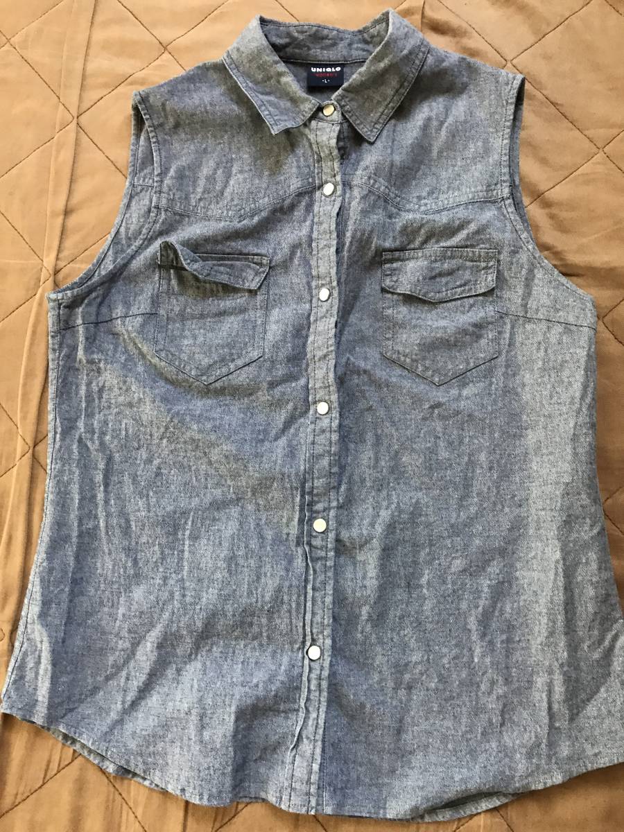 ユニクロ サイズL デニムのノースリーブシャツ拍卖