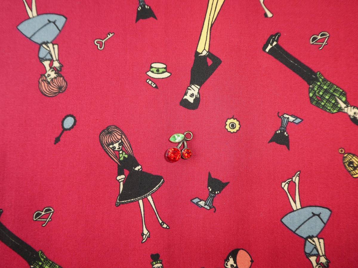 レア★内藤ルネ☆ボーイ&ガール生地レッド♪昭和レトロ女の子宇山yuwaる拍卖