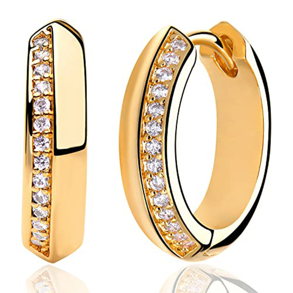 【スタイリシュな心踊るジジュエリー】 フープピアス 金属アレルギー対応 14kゴールド 高級ジュエリー キュービックジルコニア拍卖