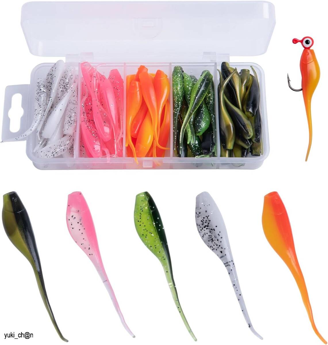 ワーム 75枚セット 5cm 1.6g 5色あり クローワーム ワームセット ソフトルアー オタマジャクシ 釣りルアー クロー 収納ケース付き拍卖