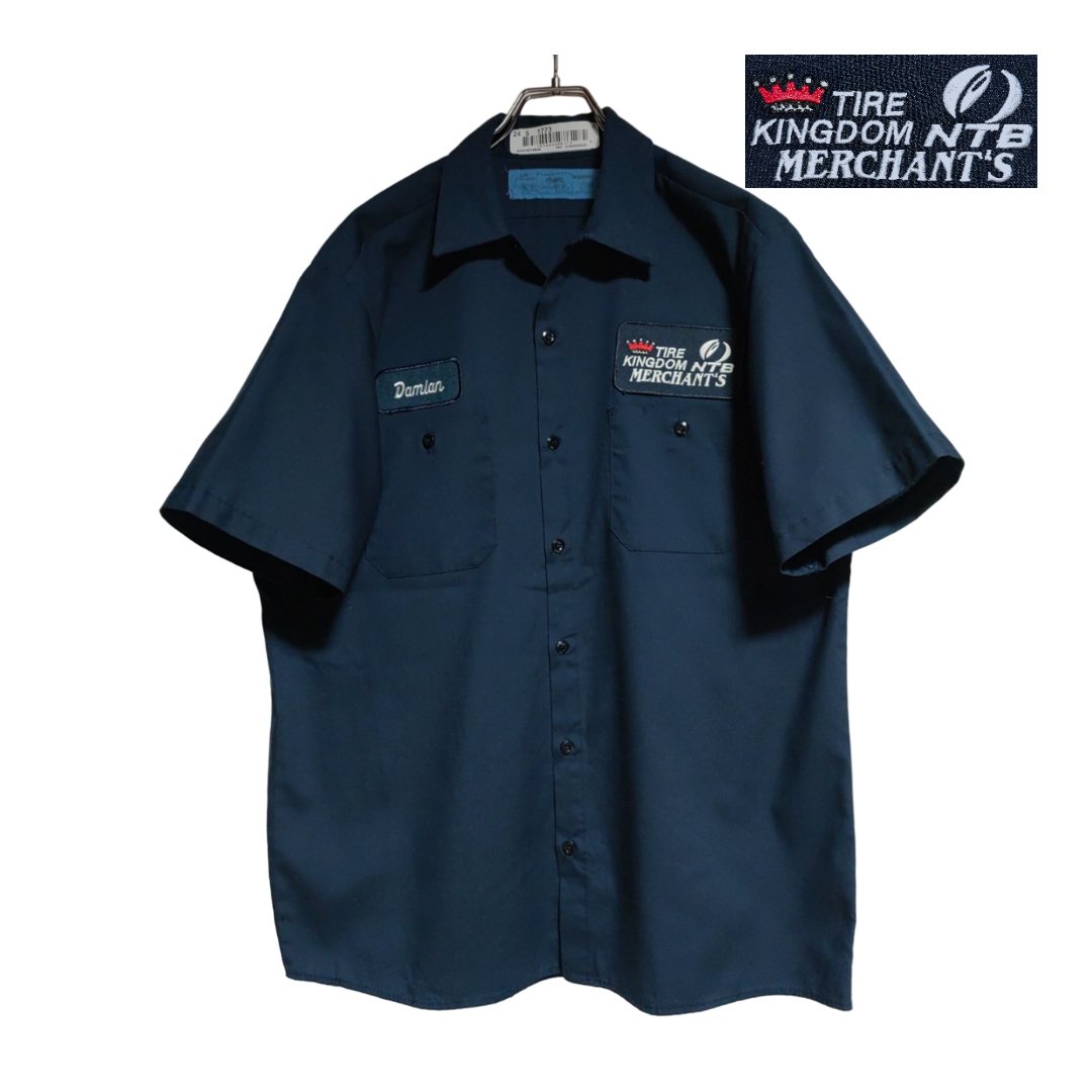 CiNTAS 半袖ワークシャツ size L ネイビー ゆうパケットポスト可 胸 ワッペン TIRE KINGDOM 古着 洗濯 プレス済 h53拍卖