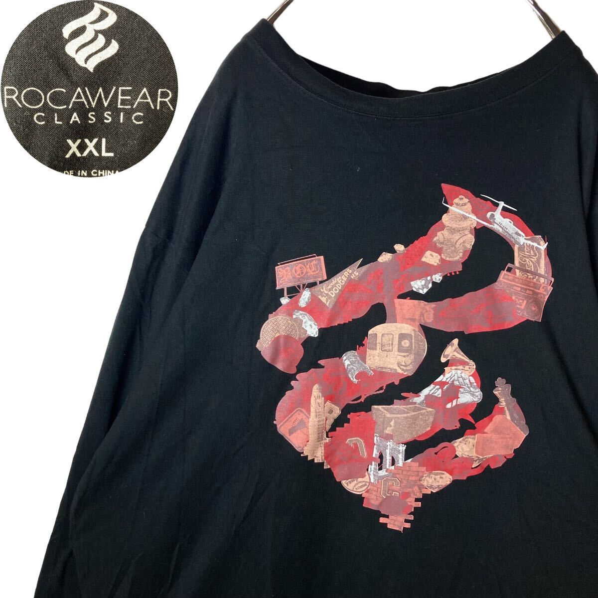 ROCA WEARロカウェア でかロゴプリント ロンT ブラック ビッグサイズ拍卖