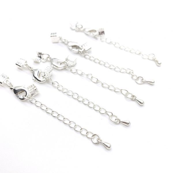 アクセサリー パーツ ハンドメイド カシメ&カニカン付きアジャスター【細コード:6*3mm】 5本 ホワイトシルバー拍卖