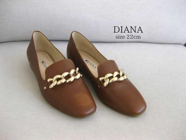 ☆DIANAダイアナ☆フラットシューズ☆ブラウン☆22cm☆スクエアトゥ☆ローファー☆靴☆拍卖