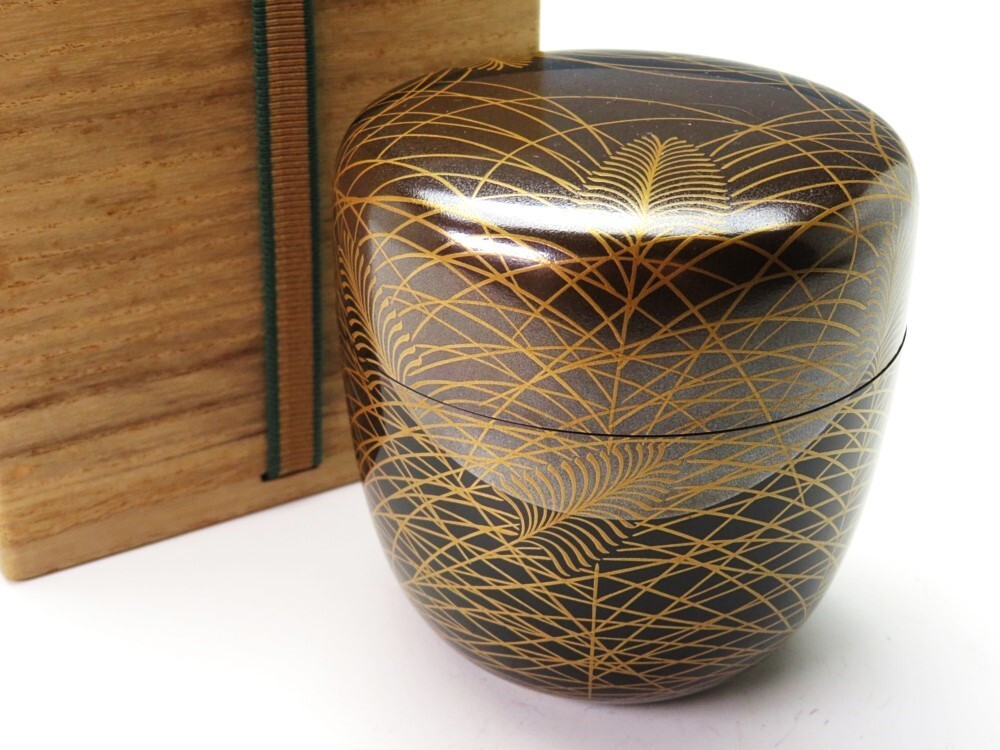 【8140】お茶道具 木製 黒地 武蔵野蒔絵 大棗 (初品・買取品)拍卖