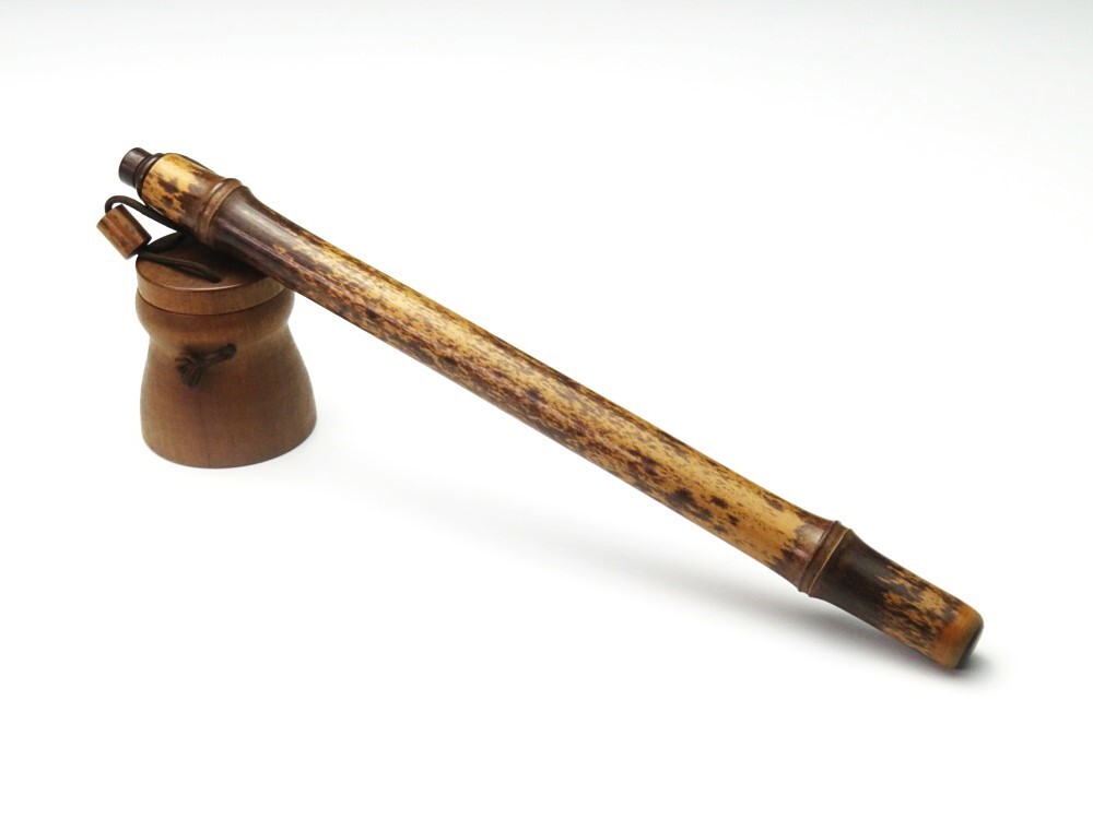 【8156】明治時代 堤物 書道具 斑竹 矢立て(初品・買取品)拍卖