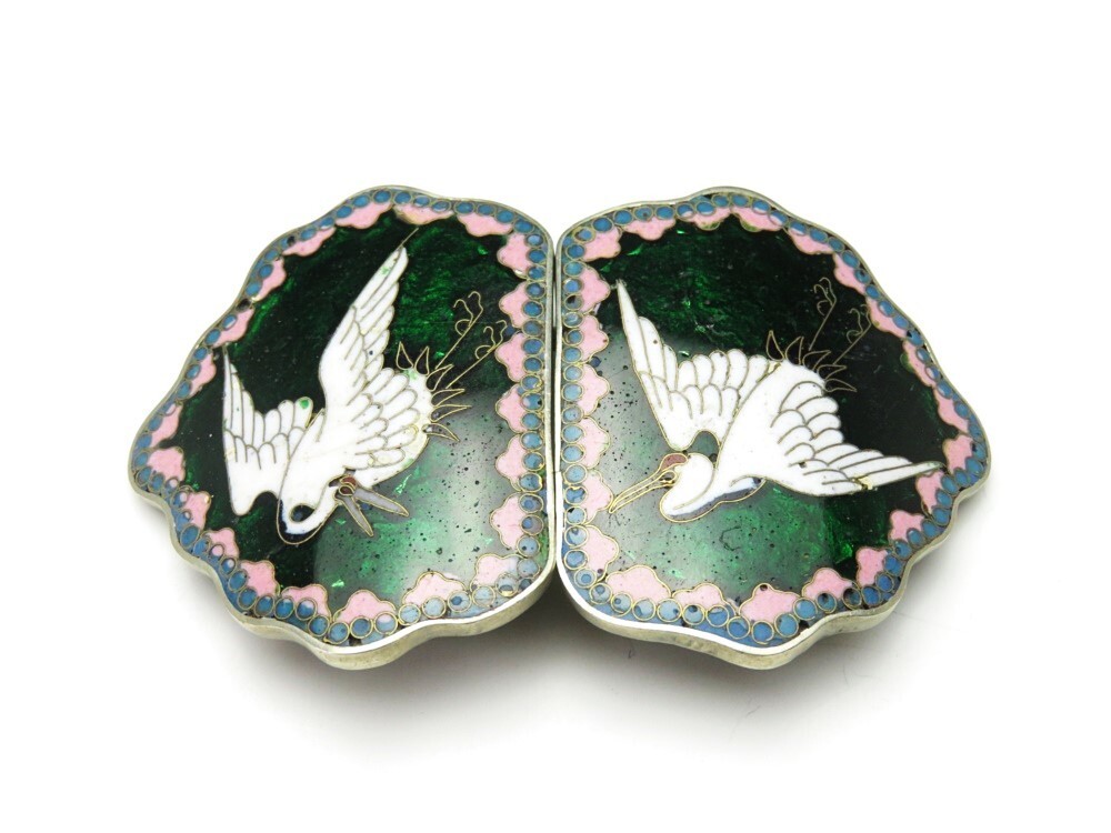 【8170】明治期 七宝焼 雲鶴 バックル (初品・買取品)拍卖