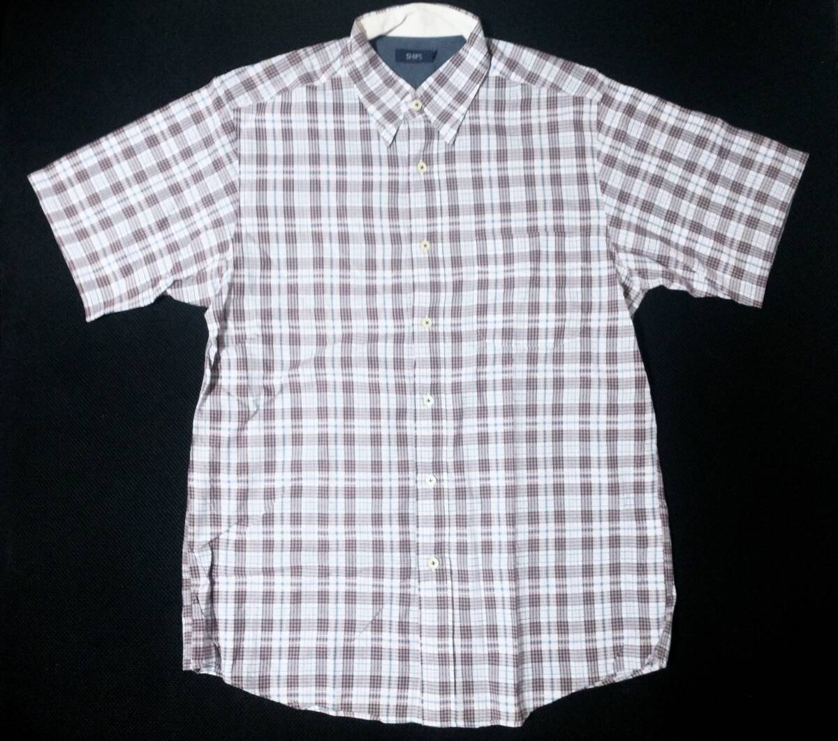 新品 L SHIPS 胸ポケット付き ボタンダウン チェック 半袖シャツ BD シップス拍卖