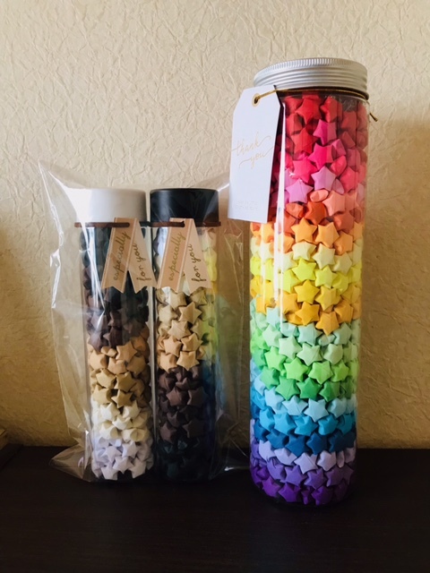 ■ハンドメイド ラッキースター★1100個以上/折り紙 スターシャワー レインボースター/メッセージカード付拍卖