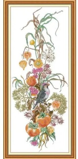 クロスステッチキット 『Autumn』 秋 14CT 29×64cm 図案印刷あり 柿 鬼灯 刺繍拍卖