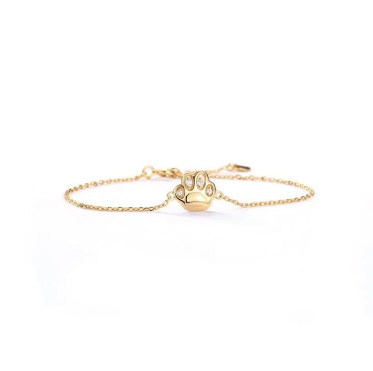 猫 ブレスレット レディース スワロフスキー ジルコニア 4月誕生石ネコ 肉球拍卖