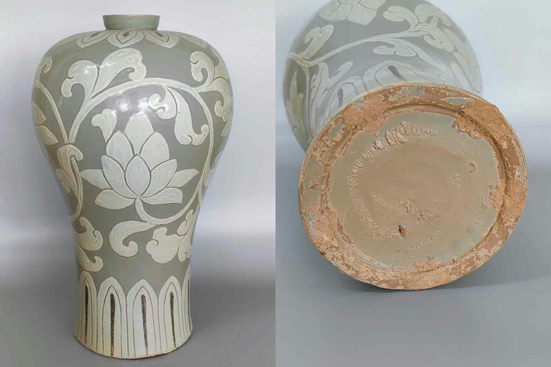 ★朝鮮 高麗磁 朝鮮古陶磁器 古高麗 高麗粉青梅瓶 朝鮮陶磁古美術 旧家買出品★P593拍卖