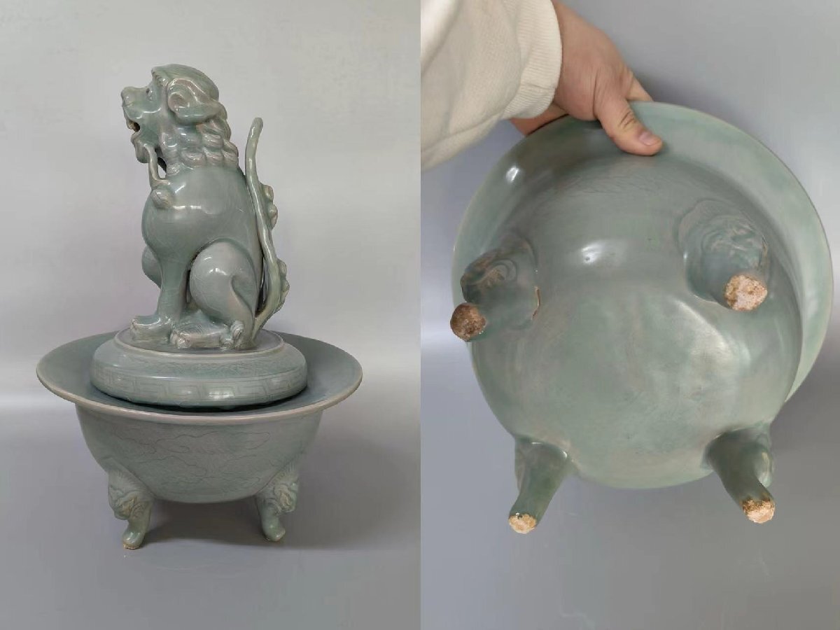 ★朝鮮 高麗磁 朝鮮古陶磁器 古高麗 李朝 高麗青磁大薫炉 朝鮮陶磁古美術 旧家買出品★P514拍卖