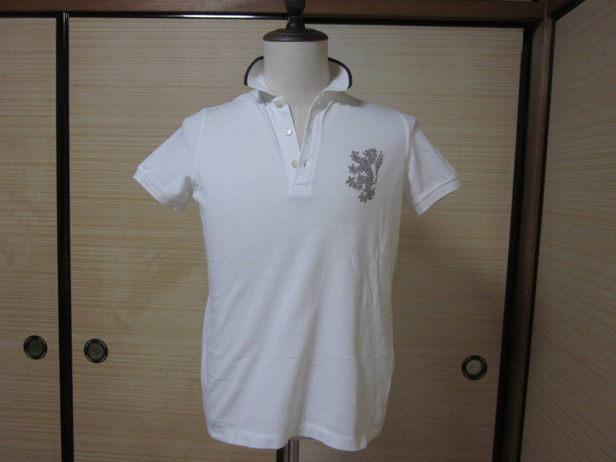 ☆☆☆【 11/10・大幅値下げ 】PRINGLE 1815:半袖ホワイトポロシャツ:ロゴビーズデザイン:正規品・三陽商会:サイズ表示 38:送料無料拍卖