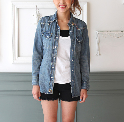 ◆定価2.9万 美品 REMI RELIEF × Ray BEAMS レミレリーフ ビームス別注 ビンテージ加工 ビーズライン デニムシャツ Sサイズ インディゴ拍卖