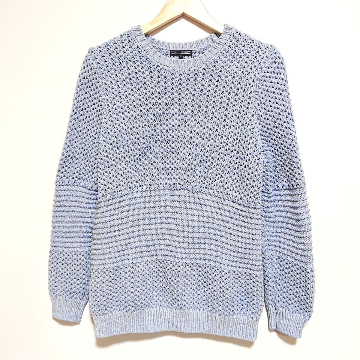 H9421gg Tommy Hilfiger(トミーヒルフィガー) サイズM ニット セーター ブルー系 レディース トルコ製 カジュアル 秋冬 古着 おしゃれ拍卖