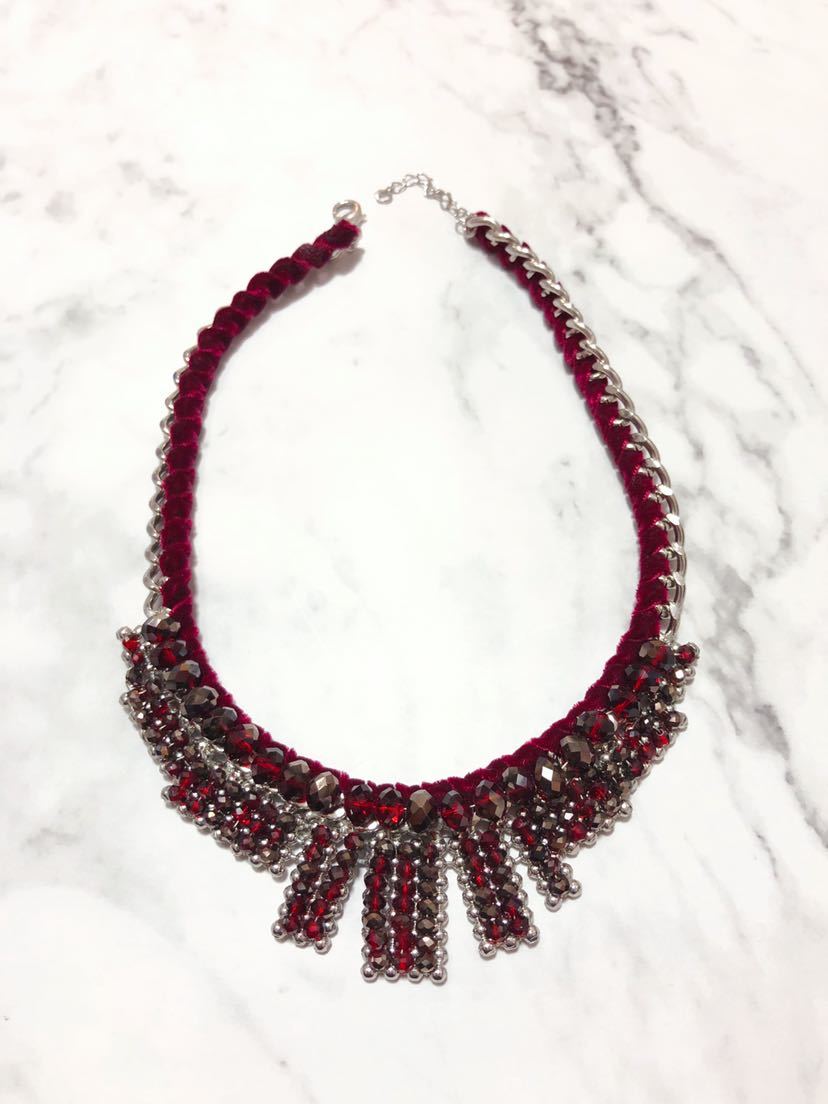 ワインレッド個性的大振りネックレスチョーカー未使用拍卖