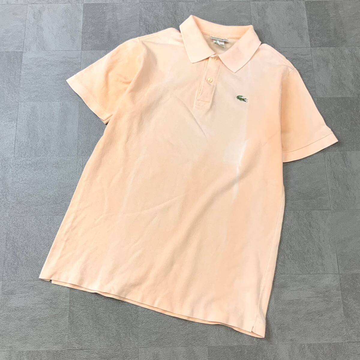 70‘s 80‘s フランス製 CHEMISE LACOSTE シュミーズ ラコステ 鹿の子 半袖 ポロシャツ メンズ サイズ5 L シャーベットオレンジ拍卖