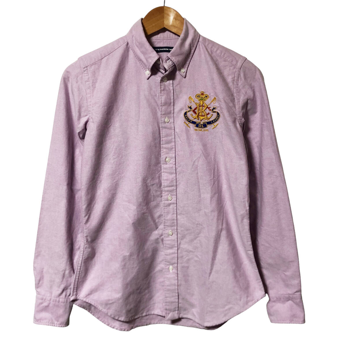 Ralph Lauren Sport ラルフローレン オックスフォードシャツ ロゴ 刺繍 ボタンダウン 長袖 4 パープル レディース A13拍卖