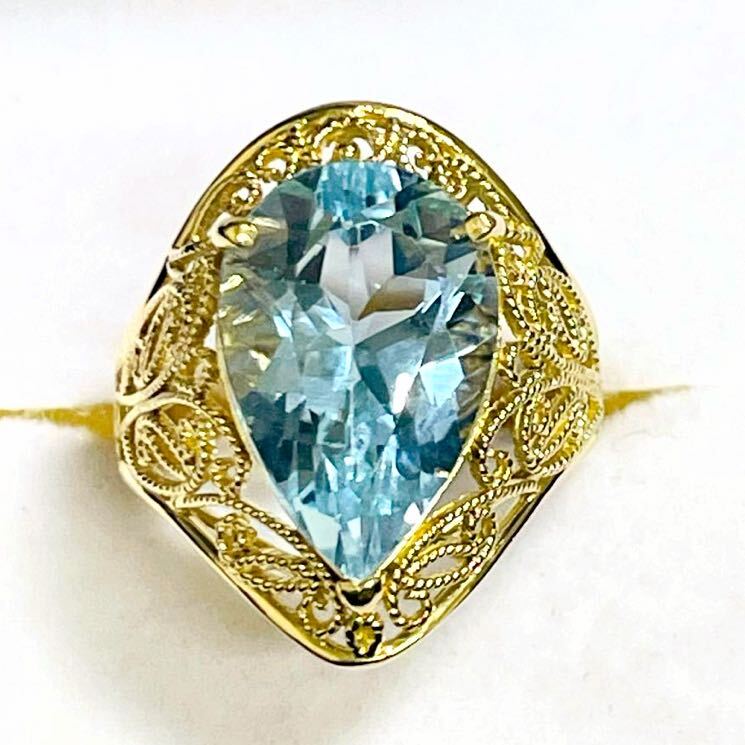 ☆K18 ブルートパーズ7.30ct リング☆拍卖