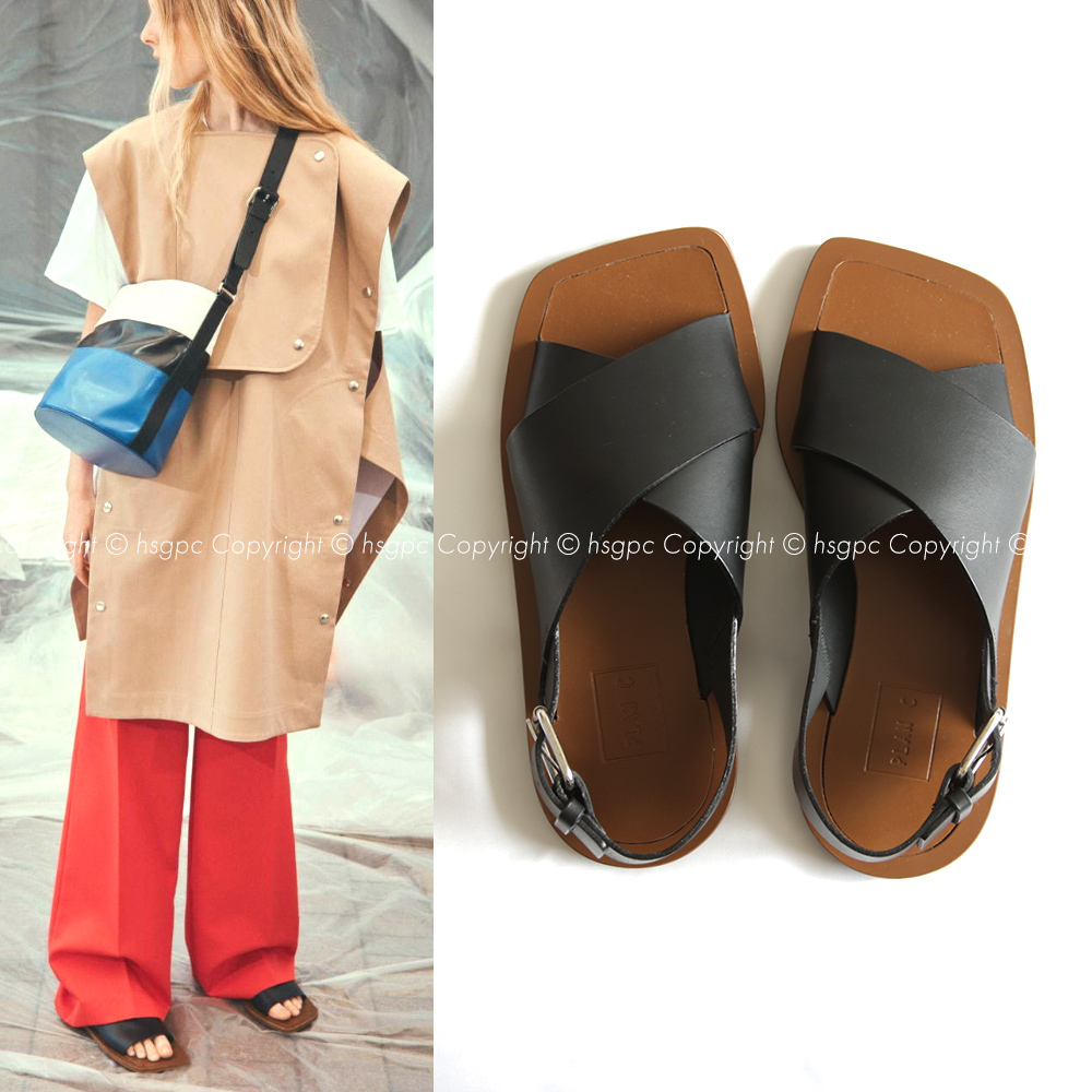 【定価8万】新品 PLAN C スクエア ウッドソール フラット レザー サンダル シューズ プランシー プランC マルニ MARNI 娘 ミュール拍卖