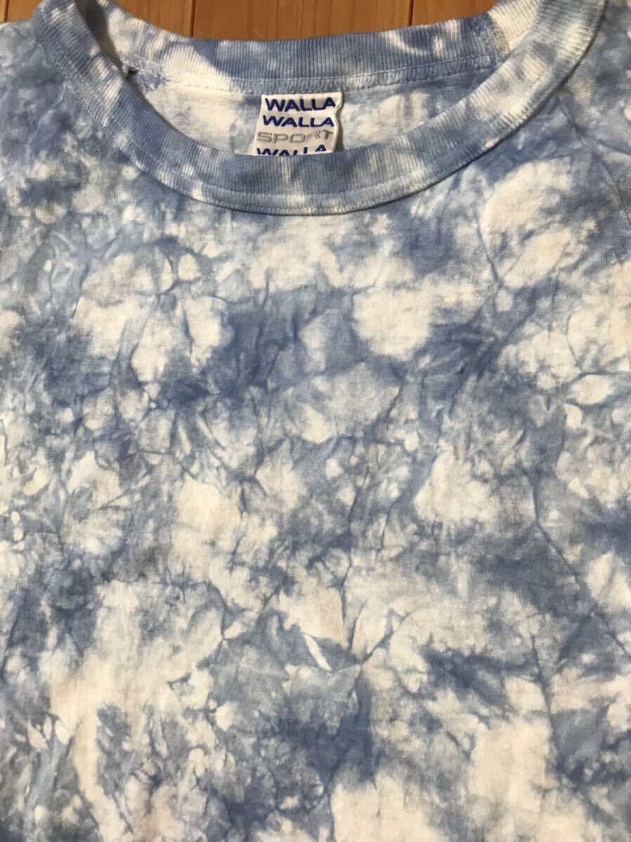 美 WALLAWALlASPORT ワラワラスポーツ L タイダイ 染め ブルー 水色 半袖 Tシャツ USA アメリカ拍卖