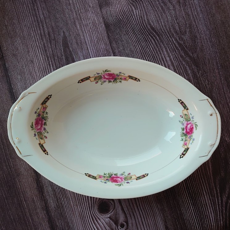 台湾レトロ◆オーバルプレート オーバル深皿 花柄 バラ 奇龍◆ヴィンテージsan2812801拍卖
