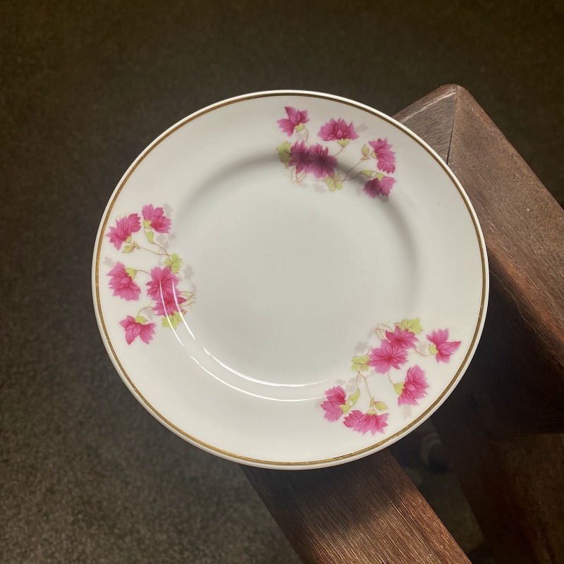 ◆台湾レトロ◆大同製◆ケーキ皿 ピンク花 金縁◆台湾食器◆ヴィンテージ拍卖