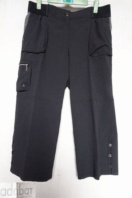 adabat/アダバット/クロップドパンツ/8分丈/ゴルフウェア/ウエストリブ素材/裾白黒ボーダー生地切替/黒/ブラック/サイズ42(7/2R)拍卖