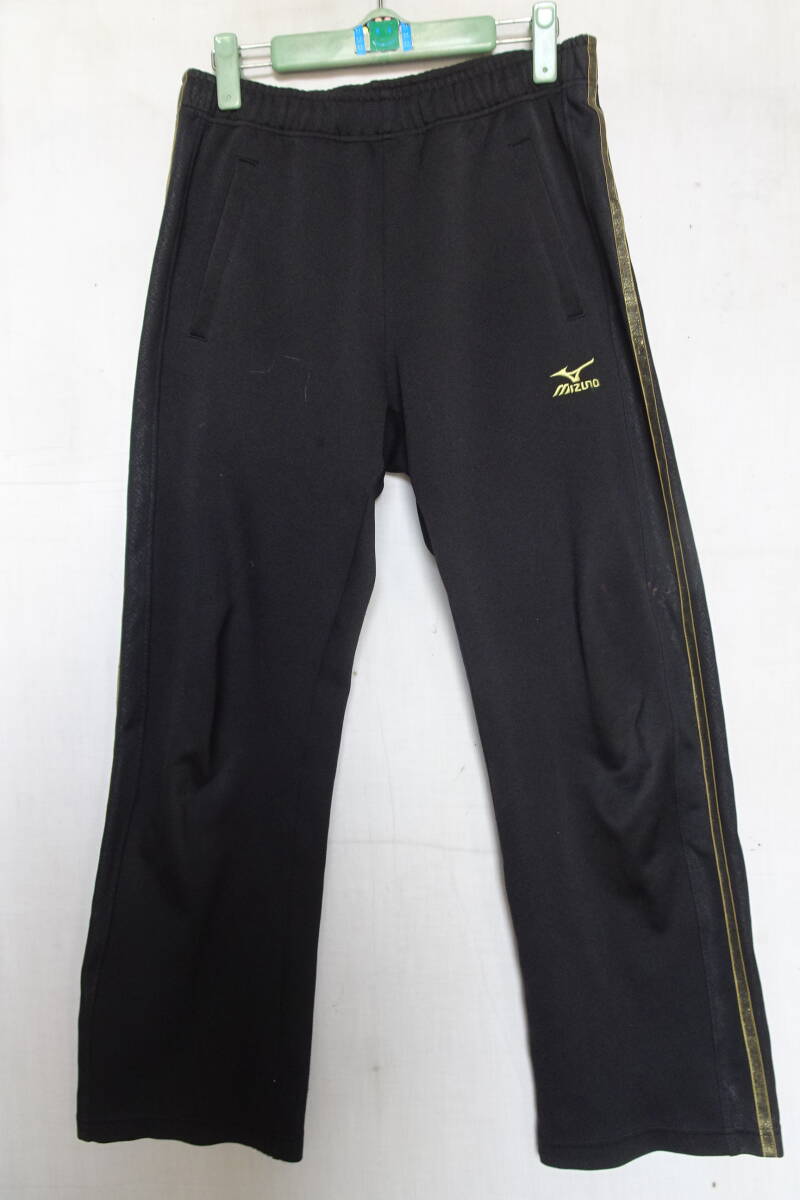 Mizuno/ミズノ/トラック長パンツ/ジャージ素材/脇部分ゴールド系ラインテープ貼付け縫/スポーツ/黒/ブラック/Sサイズ(7/19R)拍卖