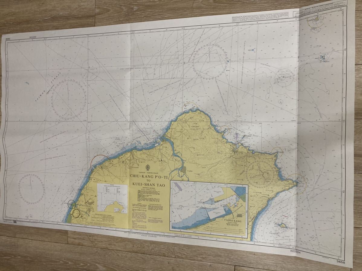 YK-6017 ※難あり 中古品 海図 CHIU-KANG P'O-TI TO KUEI-SHAN TAO 3658 WGS84 TAIWAN NORTH COAST 台湾 約100cm×約70cm 同梱可拍卖