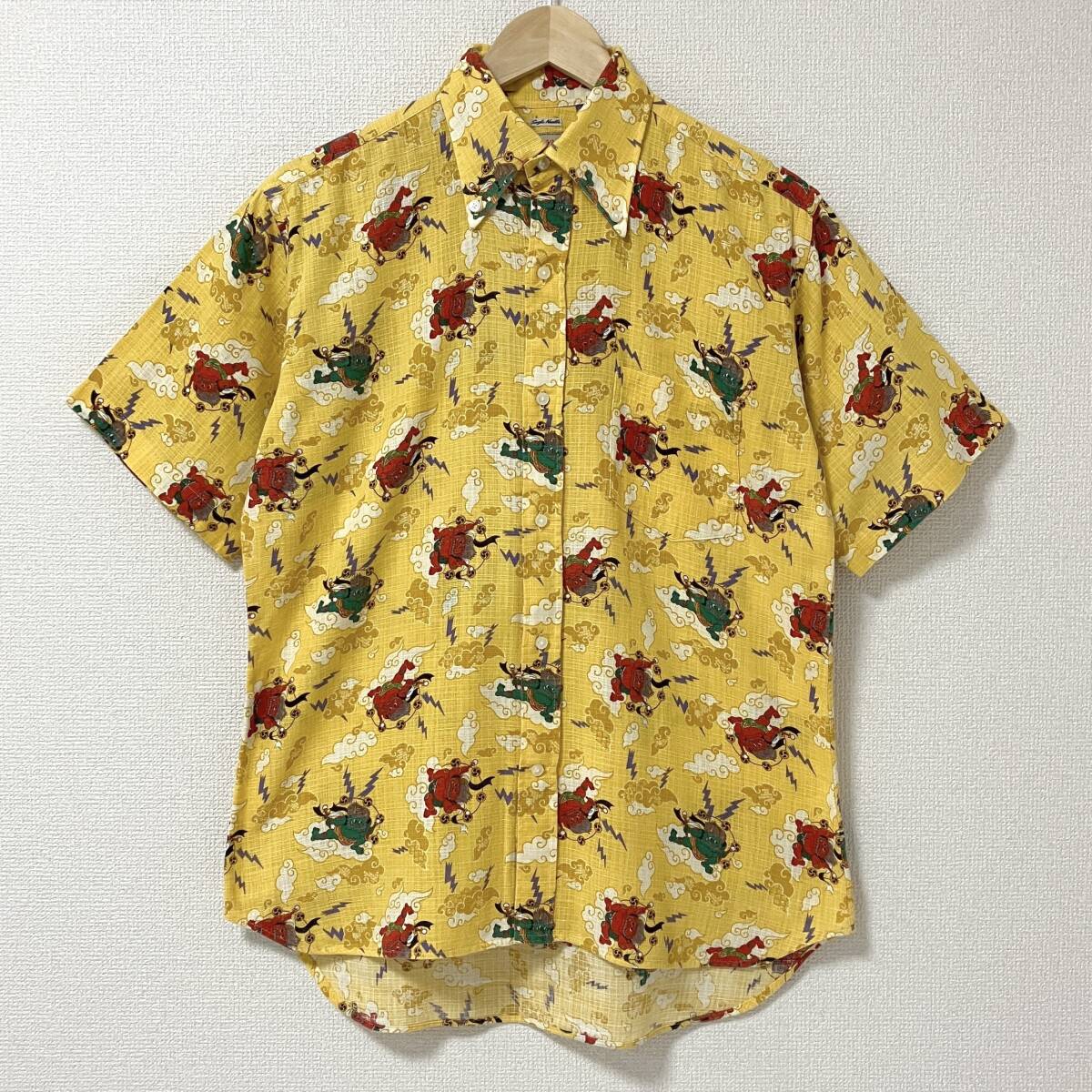 Dry Bones 風神雷神 総柄 和柄 開襟 半袖 シャツ 黄色 Sサイズ 日本製 ドライボーンズ アロハシャツ ハワイアン オープンカラー 4070059拍卖