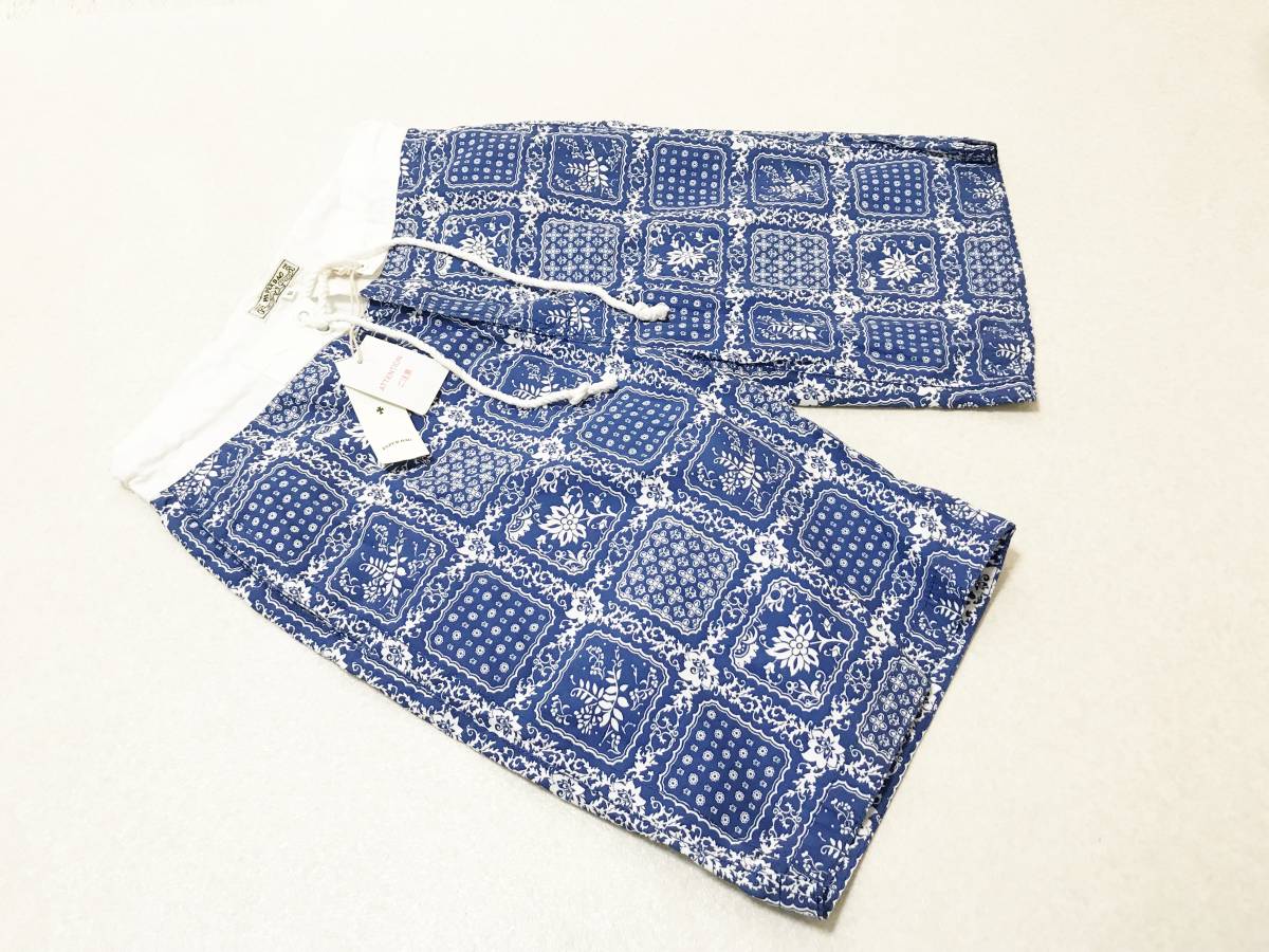 ●メンズ水着 ●PAPER BAG◆海パン・サーフパンツ・メッシュ総裏地/バンダナ柄:ブルー拍卖