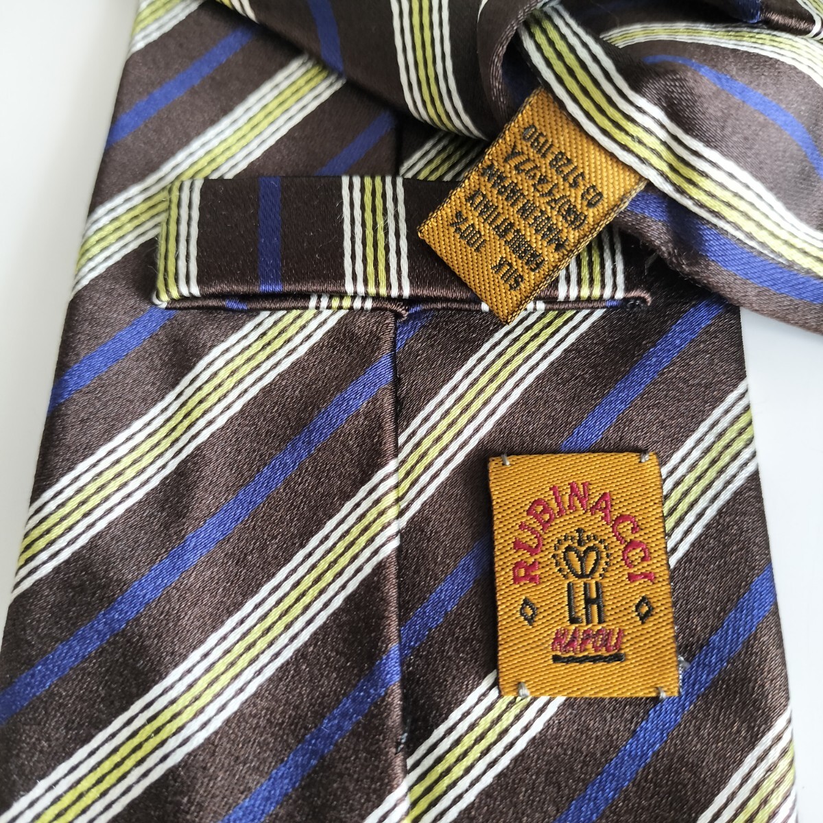 RUBINACCI(ルビナッチ)ブラウン黄色青ストライプネクタイ拍卖