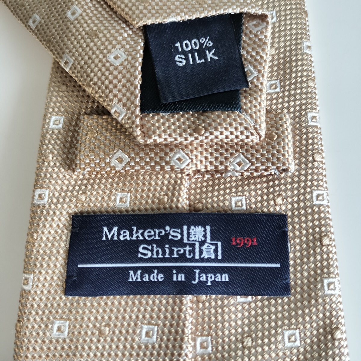 Maker's Shirt鎌倉シャツメーカーズシャツカマクラ鎌倉 ベージュマイクロスクエアドットネクタイ拍卖