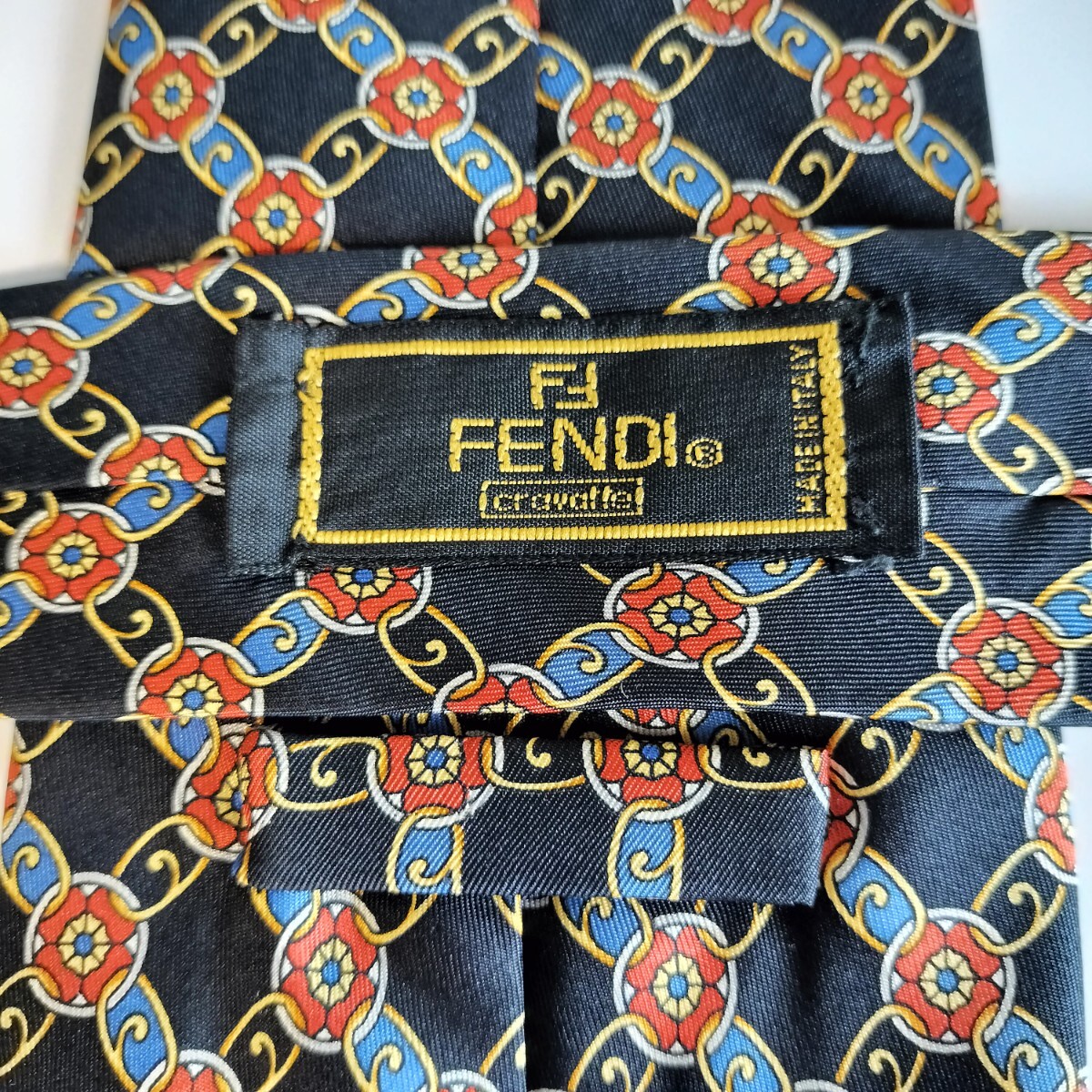 FENDI(フェンディ)紺赤青チェーンチェックネクタイ拍卖