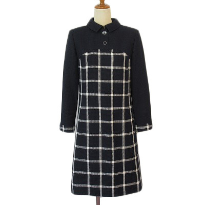 クレージュ courreges ワンピース シャツワンピース チェック ウール 9 紺 ネイビー レディース拍卖