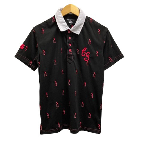 バランスウェアデザイン balanceweardesign ポロシャツ 刺繍 総柄 サイドスリット 半袖 L 黒 ブラック 白 ホワイト ピンク レディース拍卖