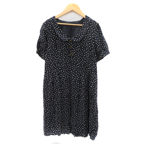 クランプリュス ミッシェルクラン KLEIN PLUS ワンピース ひざ丈 半袖 ラウンドネック ドット柄 40 L 紺 ネイビー ■MO レディース拍卖